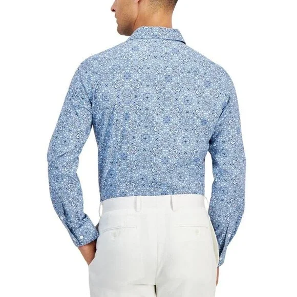 Bar III Men's Slim-Fit Stretch Butterfly Pattern Dress Shirt Blue Size M 15-15.5 - Picture 3 of 9